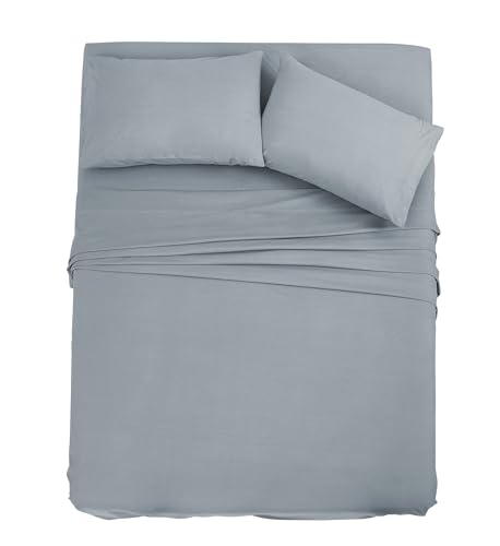 Home Beyond & HB design - Parure de lit thermique en flanelle 4 pièces taille pleine ou double - Ensemble de draps en molleton de flanelle avec poche profonde - Super doux, douillet, respirant, gris