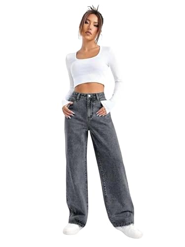 Image of Glossia Denim Baggy Jeans for Women | Stretchable High Waist Straight Fit Jeans for Women | High Rise Stretch Denim | Loose Fit Plus Size Denim (Sizes - 24 to 44) WJ81-1205-$
