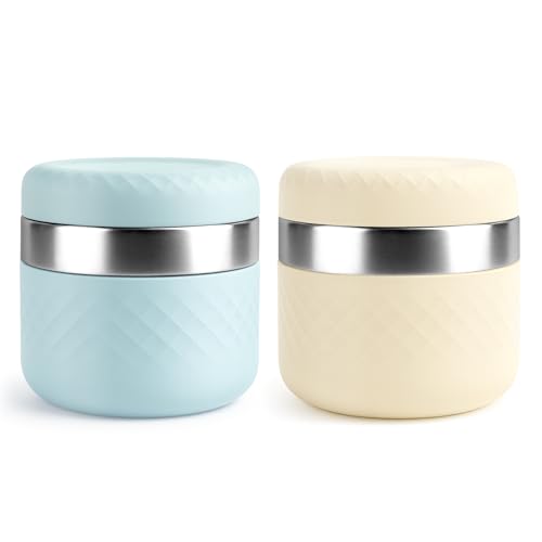Image of 24 oz Insulated Food Jar, Stainless Steel Lunch Container, 2 Pack | 18 /8 Stainless Steel, Leakproof Lid, Wide Mouth, Silicone Sleeve, Measurement Marks, Hot & Cold Food, Soup, Dishwasher Safe
