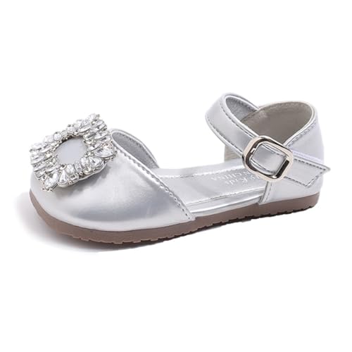 Lovely Girls Sandals Fashionable Rhinestones Decorative Princess Shoes Baby Infants Shoes Flat Heel Sandals Size 26-32 Silver3