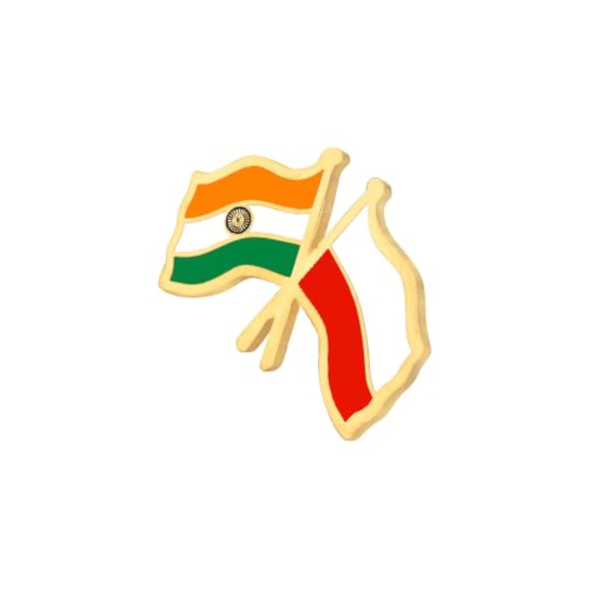 India & Poland Twin Flag Brass Lapel Pin, Premium Enamel Brooch