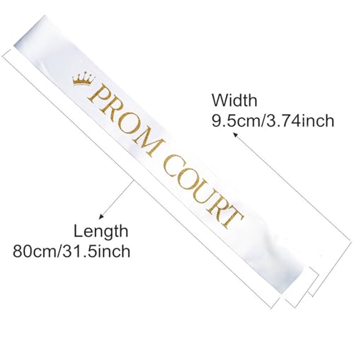 Ashaqshnglee Prom Court Sashes Set of 6, White and Gold Glitter Prom Court Sashes, 6 Pieces, Prom School Party Accessories, Prom Court Set for Prom King, Prom Queen, Prom Court by Ashaqshnglee - Image 3