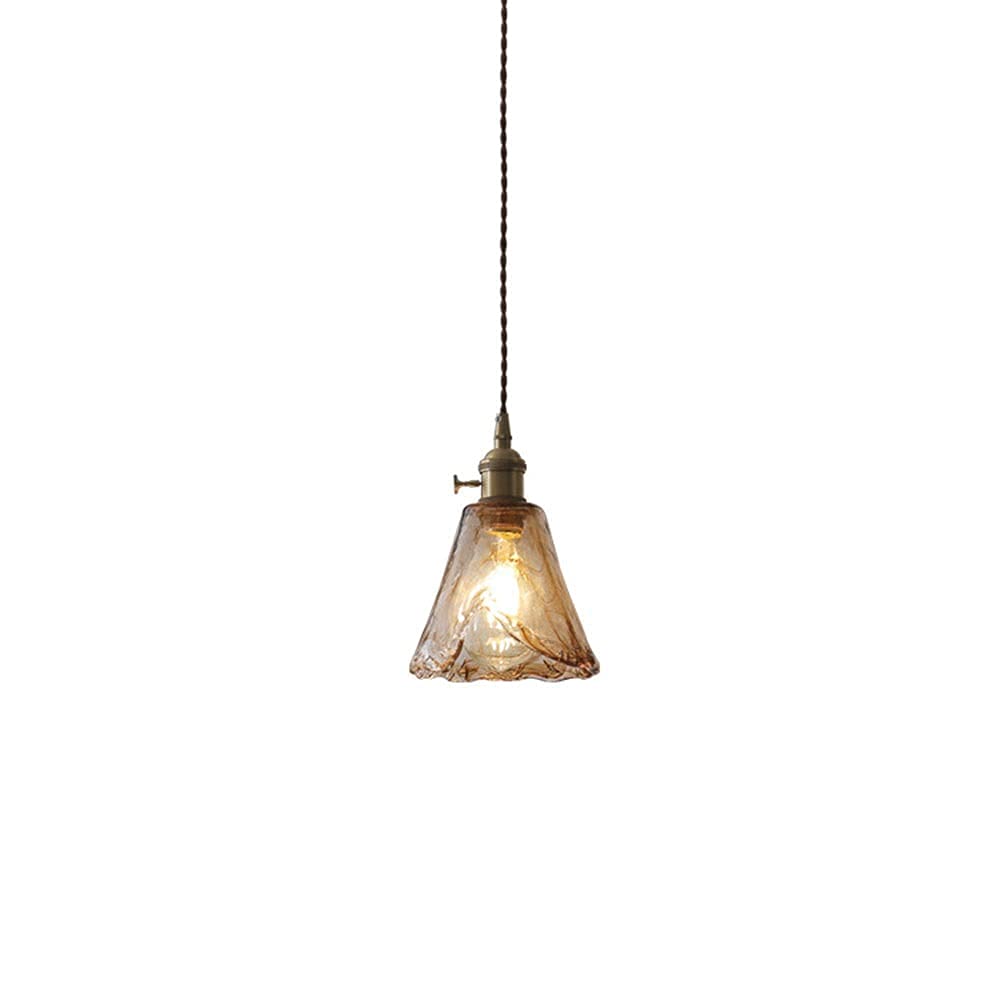 Lámpara colgante marron retro de un solo cabezal con pantalla de cristal