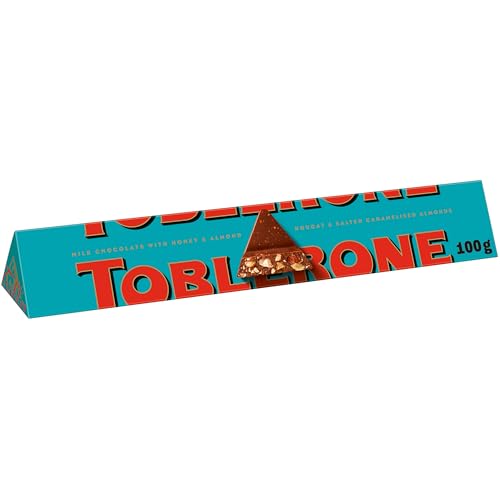 Toblerone Swiss Milk Chocolate with Salted Caramalized Almonds with Honey and Almond Nougat 3.52 oz 100 g شوكولاتة الحليب السويسرية توبليرون مع اللوز المملح والكراميل