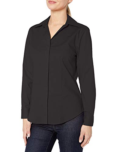 Riders by Lee Indigo Women's Plus Size Long Sleeve Button Front Easy Care Woven Shirt, Black Soot, 2X