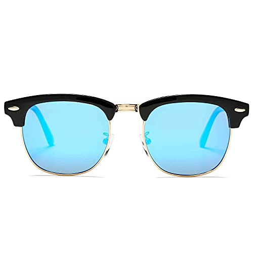 Pro Acme Classic Semi Rimless Polarized Sunglasses with Metal Rivets (Ocean Blue Mirror)