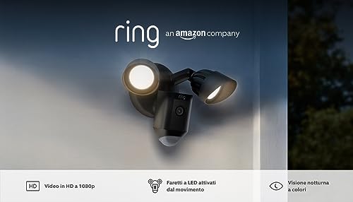 Ring videocamera Plus con proiettori cablata (Floodlight Cam Wired Plus) | Telecamera di sorveglianza HD per esterno con audio bidirezionale, sirena | Ring Home: 30 gg. prova gratuita, 2 telecamere - Vista 10