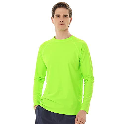 TIZAX Camiseta UV Protección Solar Hombre Manga Larga Traje de Baño UPF 50+ Rashguard Camisa Deportiva Secado Rápido Adultos Verde XXL