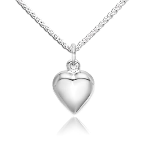 Precious Pieces Girl's Sterling Silver Puff Heart Charm Necklace Gift for Toddlers, Little Girls and Kids