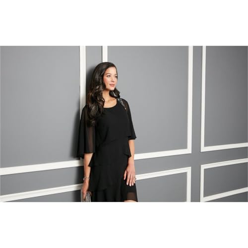Image of S.L. Fashions Women's Tiered Chiffon Cocktail Party Dress with Attached Cape & Beaded Shoulders (Petite and Regular Sizes)