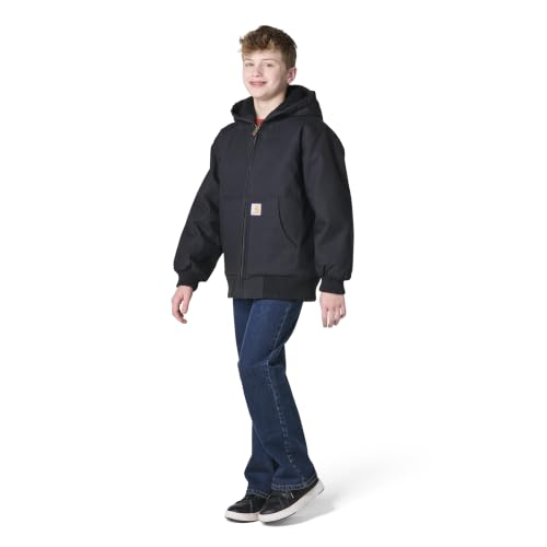 Image of Carhartt Boys' Flannel-Lined Hooded Canvas Insulated Zip-Up Jacket