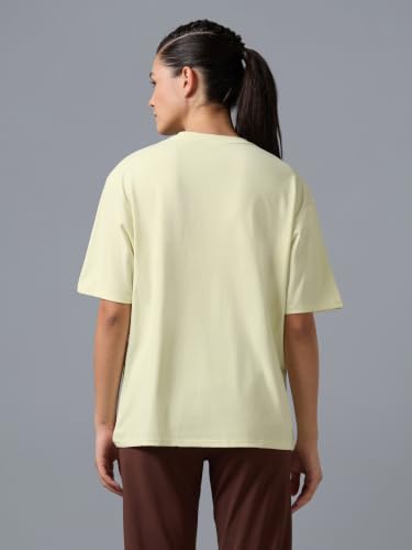 Image of TECHNOSPORT Women's Printed Boxy Fit Round Neck T-Shirt COTFLEX Half Sleeve Slip On Polyester for Gym Yoga Workout UPF50+ Anti Odour