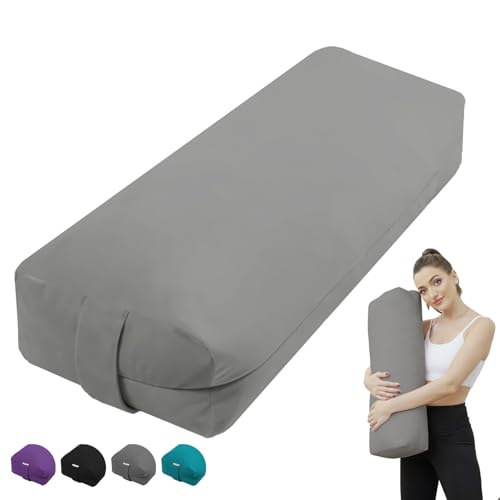 TokSay Yoga Bolster Pillow - Extra Firm & Supportive for Yin Restorative and Prenatal Yoga - Soft Durable and Machine Washable (Grey)