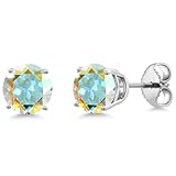 Gem Stone King 925 Sterling Silver Gemstone Birthstone Stud Earrings for Women Men | Round 6MM | Fine Jewelry for Her Him Mom Dad Wife | Mercury Mist Mystic Topaz