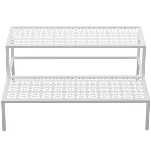 aboxoo Metal Plant Stand Metal 2 Tier Potted Multiple Flower Pot Holder Plant Shelf Indoor Plants Multiple,Outdoor Heavy Duty Planter Display Shelving Unit for Patio Garden Corner Balcony,Living Room(White)