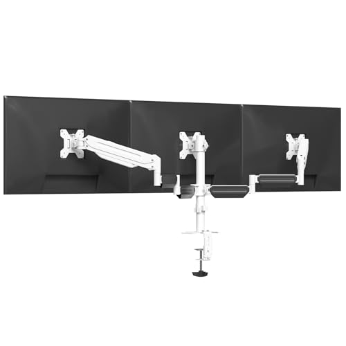 Image of suptek Triple Monitor Mount for Most 17 to 32 inch Screens,Gas Springs Adjustment Triple Monitor Desk Mount Stand with Clamp & Grommet Kit,White(MDX003W)