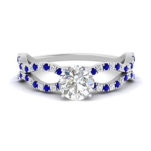 Image of 55Carat Choose Your Gemstone Pave Split Wave Diamond CZ Ring Sterling Silver Round Shape Split Shank Engagement Ring Everyday Jewelry Wedding Jewelry Handmade Gifts for Wife US Size 4 to 12