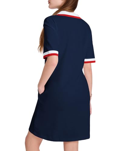 Image of WOWULOVELY Polo Dress for Women V Neck Casual Short Sleeve Mini Shirt Dress Flowy Contrast Color Golf Tennis A Line Dresses