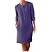 Dark Royal Blue Ladies Casual Button Dresses Long Sleeve Dresses for Women Boat Neck Faux Linen Midi Knee High Loose Fit Thin Basic Fall Summer Dresses 2025 Clothes Fashion L