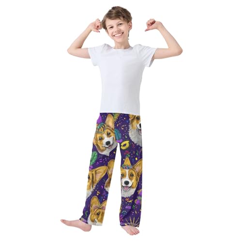Corgi Dog Jester Hat Boys Long Pants Soft Trousers Elastic Waist Kids Lounge Bottoms with Pockets S-XL3