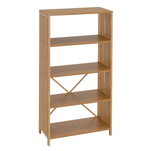 Étagère de sol bois PB DRW bibliothèque 4 étagères meuble de rangement