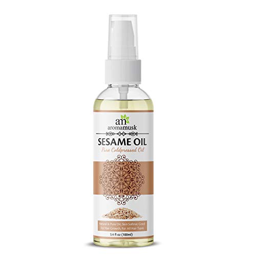 Image of AromaMusk USDA Organic 100% Pure Cold Pressed Sesame Oil For Hair And Skin - HEXANE FREE, 100ml