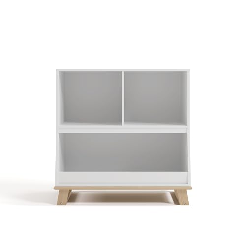 Image of Storkcraft Modern Nursery Changing Table Dresser (White with Driftwood) - GREENGUARD Gold Certified, Baby Dresser with Changing Table Top