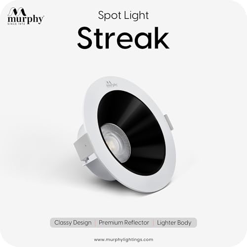 Image of Murphy 7W Streak LED Down Light WH+Black Finish, Natural White Light, Round, Pack of 1, Recessed Ceiling LED Light, Suited for 3 inch Junction Box /Concealed Box (2 Years Warranty)