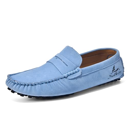 Men's Suede Leather Slip On Flats Penny Loafers Casual Lightweight Soft Breathable Round Toe Non Slip Driving Moccasins Boat Shoes for Weekend Office Party Wedding Formal