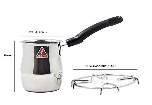 JEE ALTO Stainless Steel Tea Coffee Warmer Pot with Handle and Stainless Steel Gas/Stove Stand_470ML