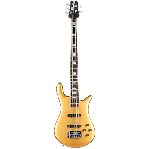 Spector Euro 5 Classic Bass Guitar, Metallic Gold Gloss, Gator GFW-GTR-SEAT and Stand, ErnieBall 1/4 Cable Bundle