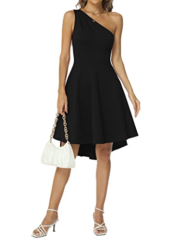 Sarin Mathews Womens One Shoulder Dress Vintage A-Line High Low Hem Skater Cocktail Party Dress Black M #TOP3