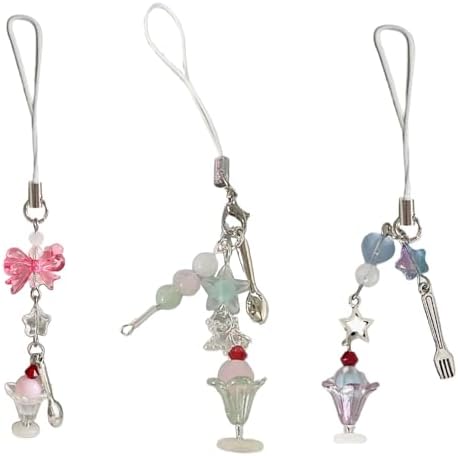 PIEXANGH Stylish Ice Cream Pendant Keychain Charm Beautiful Ice Cream Bag Pendant Beaded Keyring Portable Phone Beaded Accessory Unique Phone Accessory - 5