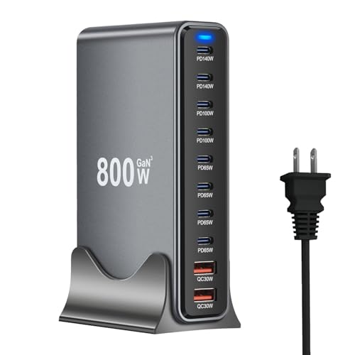 800W USB C Fast Charger Block, 10 Ports GaN III USB Chagring Station, Dual 140W PD PPS HUB for...