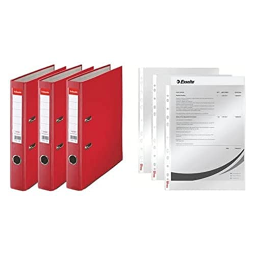 Classeurs à levier Esselte A4 dos 50mm rouge et 100 pochettes perforées