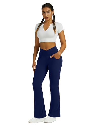 Image of Flare Leggings for Women with Pockets 2pack High Waisted Crossover Flare Leggings Bootcut Yoga Pants