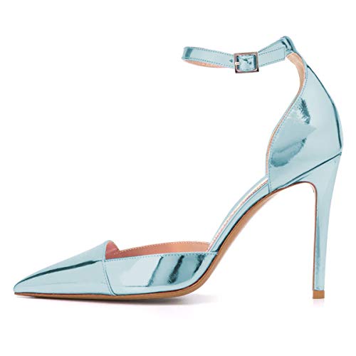FSJ Women Elegant D'Orsay Pumps Closed Pointed Toe High Heels Stilettos Buckle Ankle Strap Bridal Party Dress Shoes Size 4-15 US4