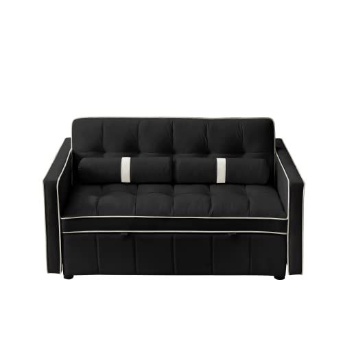 Kevinplus Velvet Sleeper Sofa Couch Pull-Out Sofa Bed, Modern Tufted Upholstered Loveseat Soft Convertible Sleeper Sofa Twin Bed For Living Room Bedroom Apartment, Black #TOP7