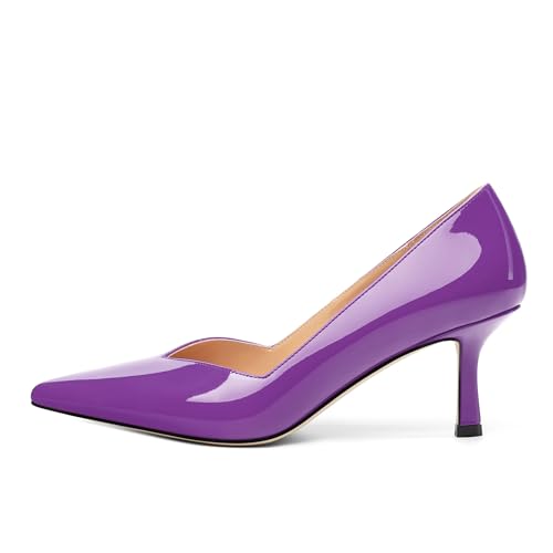 Image of Women Pointed Closed Toe 2.5 Inch Kitten Heel Slip On Pumps | Elegant Comfort Formal Dress Footwear, Versatile Ladies Shoes For Office Wedding Party Evening Daily Occasions