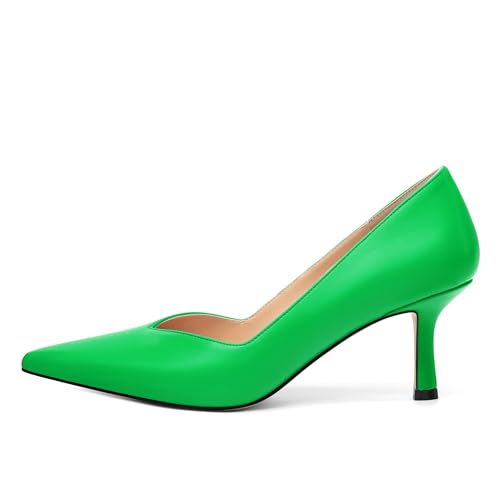 Image of Women Pointed Closed Toe 2.5 Inch Kitten Heel Slip On Pumps | Elegant Comfort Formal Dress Footwear, Versatile Ladies Shoes For Office Wedding Party Evening Daily Occasions