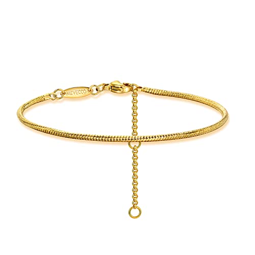 Mevecco Yellow Gold Chain Bracelet 18K Gold Plated Simple Delicate Solid Round Snake Chain Bracelet For Women Snake Bone Chain Bracelet Dainty Minimalist Jewelry Gifts #TOP17