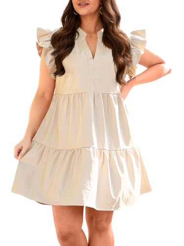 Fisoew Plus Size Dresses for Women Summer Ruffle Short Sleeve