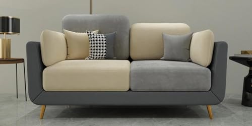 Image of Modern & Luxury Cushioned Couch Relax sectional Sofa in Fabric & Velvet and Heavy Duty Sofa Ideal for bedrooms, Living Rooms, Guest Rooms, Homes, and Office-(2 Seater Grey & Beige).