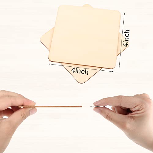 60Pcs 4 Inch Unfinished Wood Pieces Wood Squares Craft Blank Natural Slices Wooden Squares for DIY Painting Staining Pyrography Home Decoration