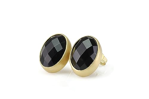 Boucles d'Oreilles Onyx Noir et Or Vermeil 18k | Bijoux Ovale Minimaliste
