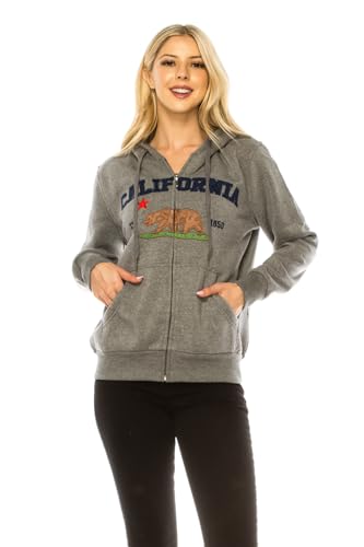 unik California Republic Women's Zip-Up Warm Fleece Hoodie – Cozy, Soft, and Stylish Sweater for All-Day Comfort Dark Grey (Medium)