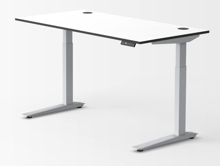 Image of Fully Jarvis Standing Desk 60 inch x 27 inch Dry Erase Laminate Top - Electric Adjustable Desk Height from 25.5 inch to 51 inch with Memory Preset Controller (Rectangle, Silver Frame)