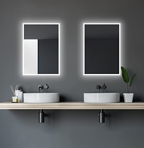 Talos Espejo de baño con iluminación – Espejo de baño 50 x 70 cm – Espejo LED con Marco de luz – Color de luz Blanco Neutro 4200 K – suspensión Vertical y Horizontal