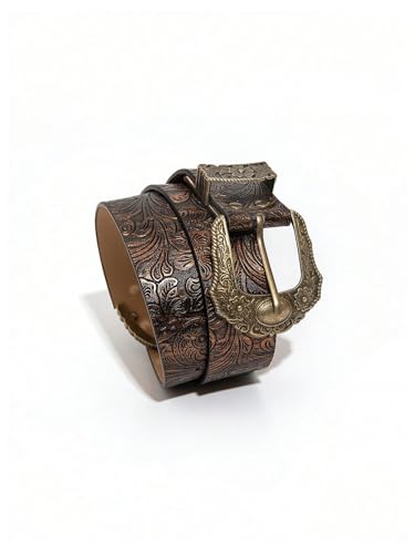 GORGLITTER Women's Western Belts 70s Concho Rodeo Cowboy Cowgirl Country Leather Belt Boho Vintage Belts4