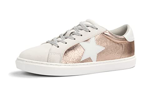 Image of PARTY Women's Fashion Sneaker Lace Up Low Top Comfortable Cushioned Walking Shoes,Podcast,Rose Gold,6.5